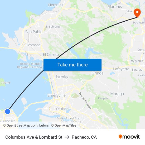 Columbus Ave & Lombard St to Pacheco, CA map