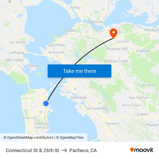 Connecticut St & 26th St to Pacheco, CA map