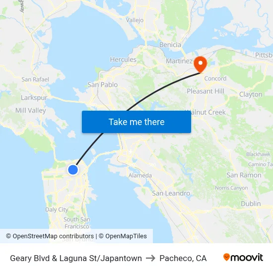 Geary Blvd & Laguna St/Japantown to Pacheco, CA map