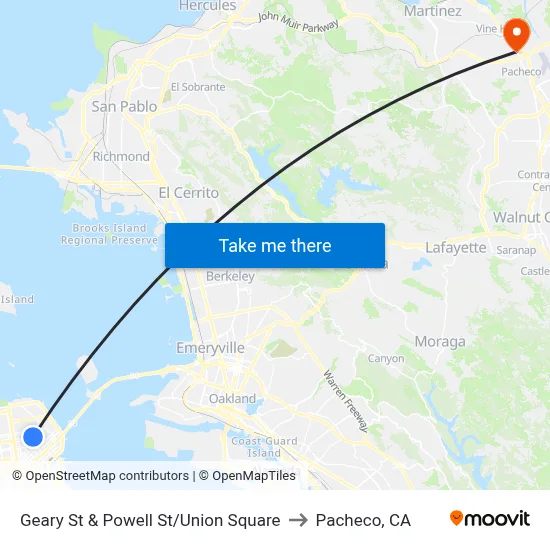 Geary St & Powell St/Union Square to Pacheco, CA map