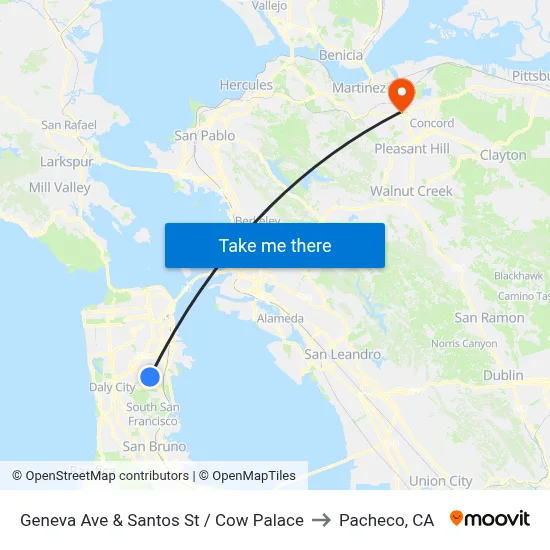 Geneva Ave & Santos St / Cow Palace to Pacheco, CA map