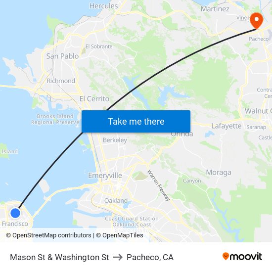 Mason St & Washington St to Pacheco, CA map