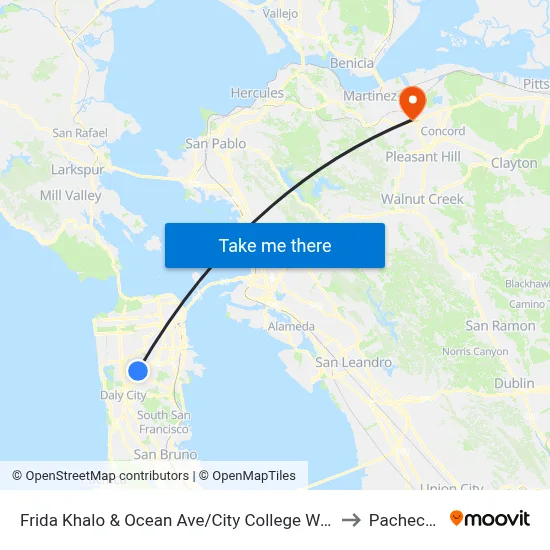 Frida Khalo & Ocean Ave/City College Welcome Center to Pacheco, CA map