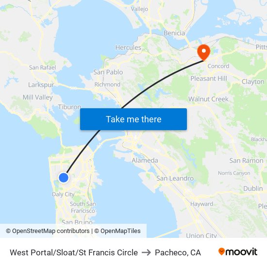 West Portal/Sloat/St Francis Circle to Pacheco, CA map