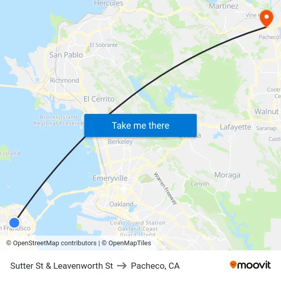Sutter St & Leavenworth St to Pacheco, CA map