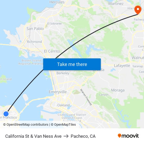 California St & Van Ness Ave to Pacheco, CA map
