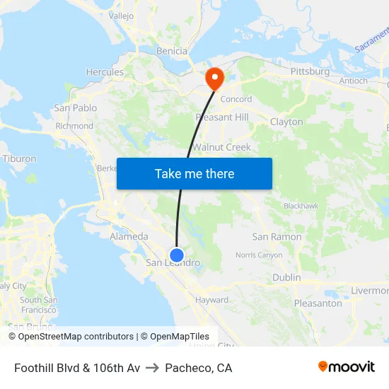 Foothill Blvd & 106th Av to Pacheco, CA map