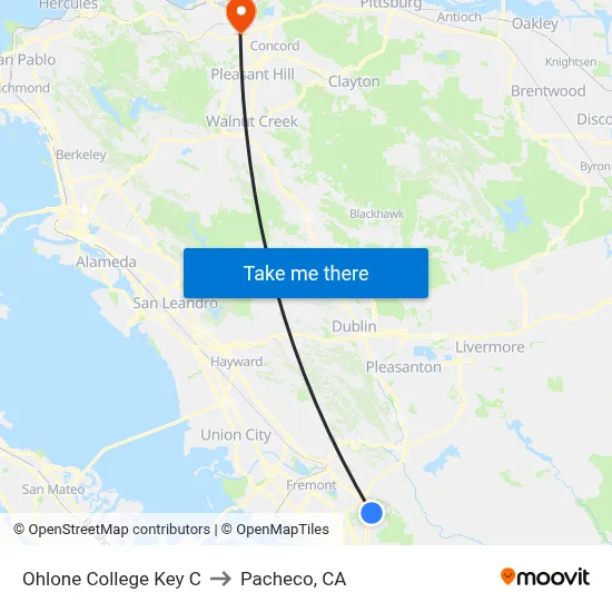 Ohlone College Key C to Pacheco, CA map