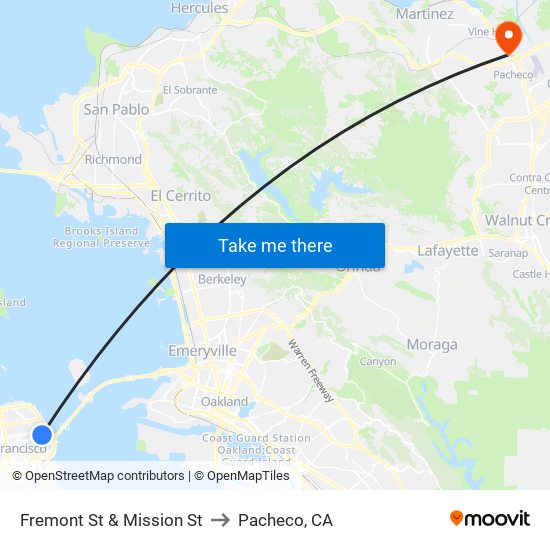 Fremont St & Mission St to Pacheco, CA map