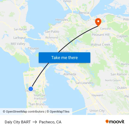 Daly City BART to Pacheco, CA map