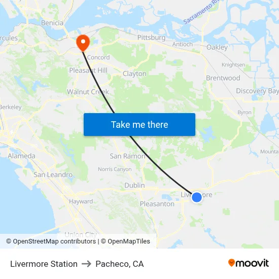 Livermore Station to Pacheco, CA map