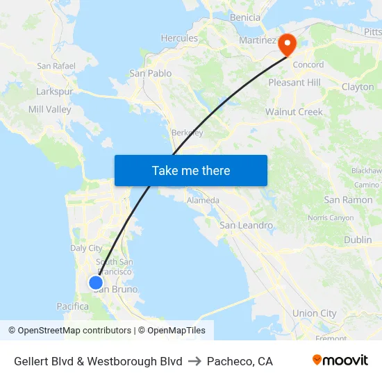 Gellert Blvd & Westborough Blvd to Pacheco, CA map