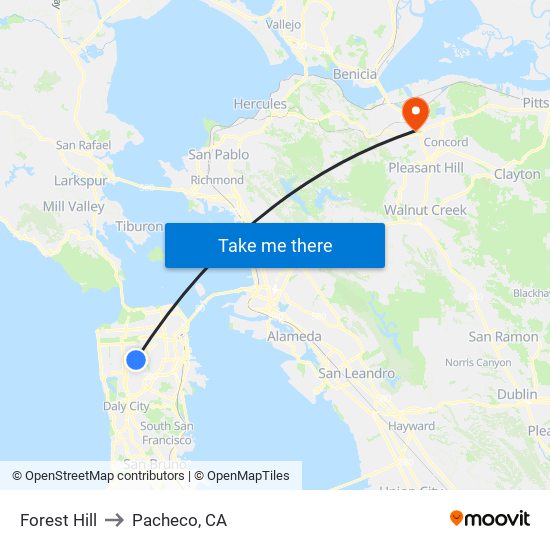 Forest Hill to Pacheco, CA map