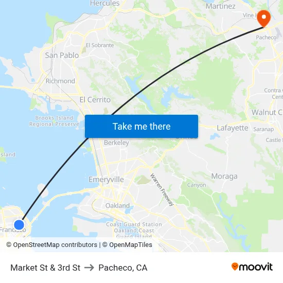 Market St & 3rd St to Pacheco, CA map
