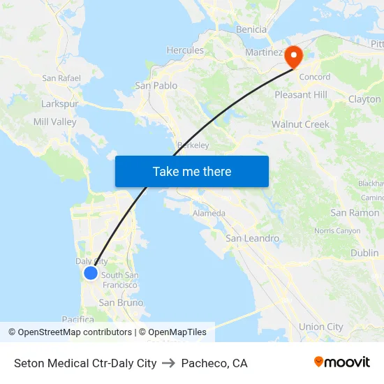 Seton Medical Ctr-Daly City to Pacheco, CA map