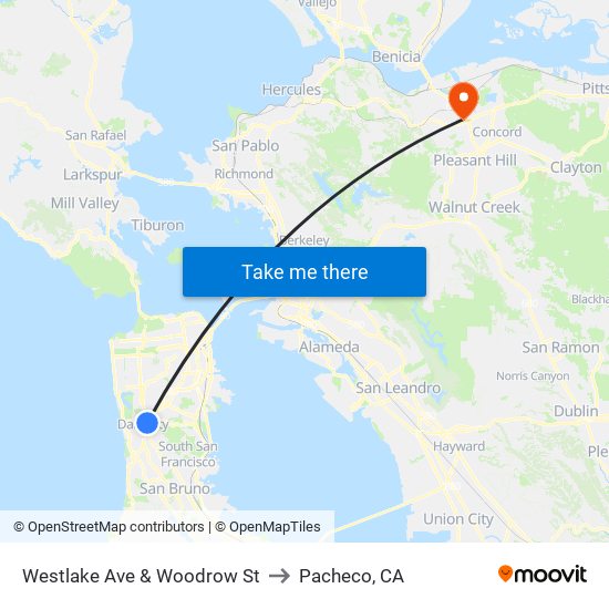 Westlake Ave & Woodrow St to Pacheco, CA map