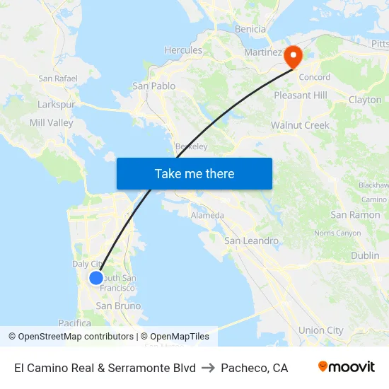 El Camino Real & Serramonte Blvd to Pacheco, CA map