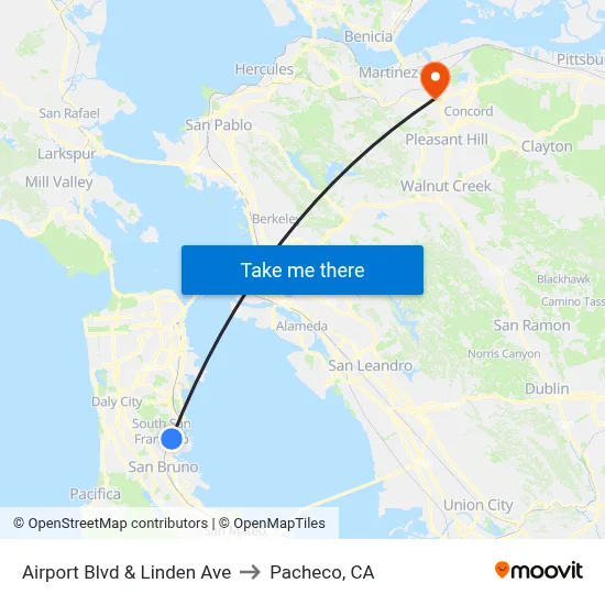 Airport Blvd & Linden Ave to Pacheco, CA map