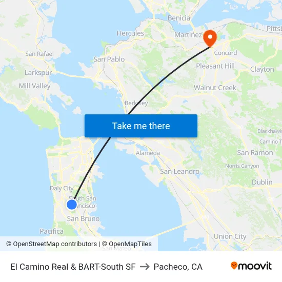 El Camino Real & BART-South SF to Pacheco, CA map