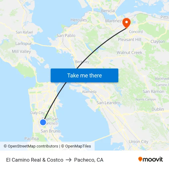 El Camino Real & Costco to Pacheco, CA map