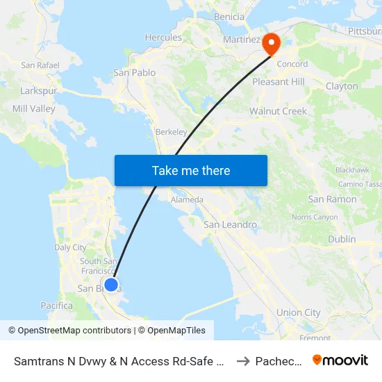 Samtrans N Dvwy & N Access Rd-Safe Harbor Shelter to Pacheco, CA map