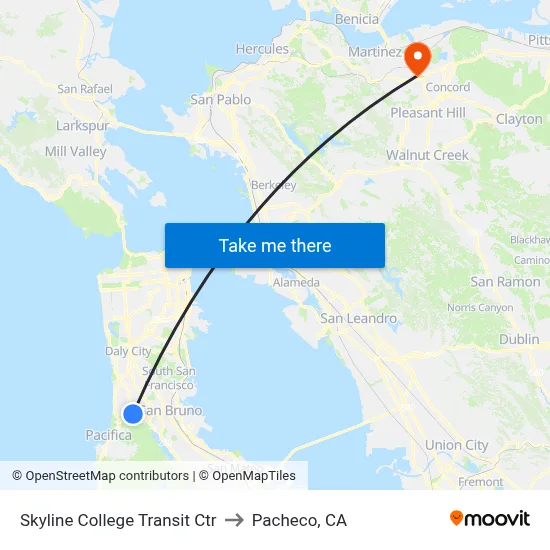 Skyline College Transit Ctr to Pacheco, CA map