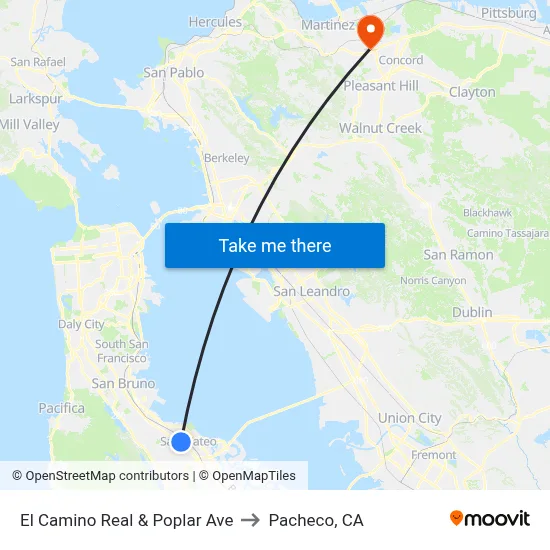 El Camino Real & Poplar Ave to Pacheco, CA map