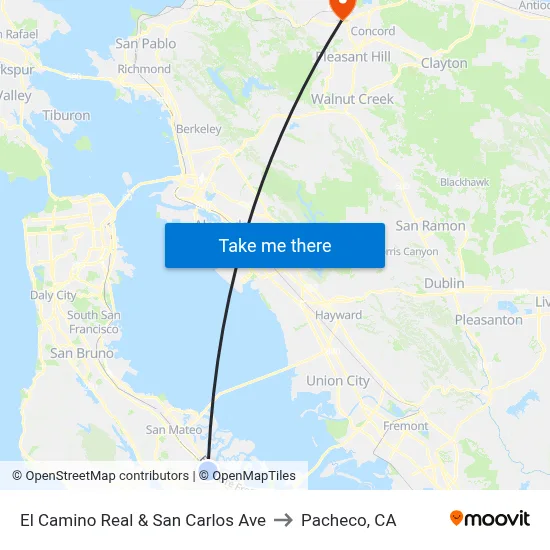 El Camino Real & San Carlos Ave to Pacheco, CA map