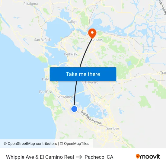 Whipple Ave & El Camino Real to Pacheco, CA map