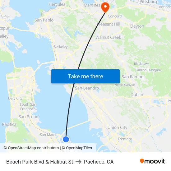 Beach Park Blvd & Halibut St to Pacheco, CA map