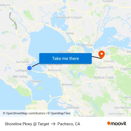 Shoreline Pkwy @ Target to Pacheco, CA map
