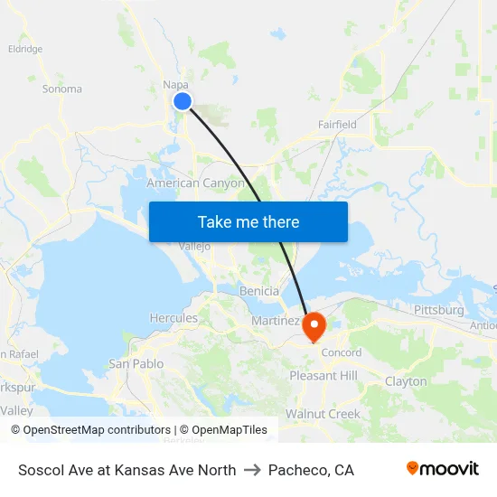Soscol Ave at Kansas Ave North to Pacheco, CA map