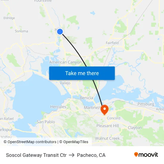 Soscol Gateway Transit Ctr to Pacheco, CA map
