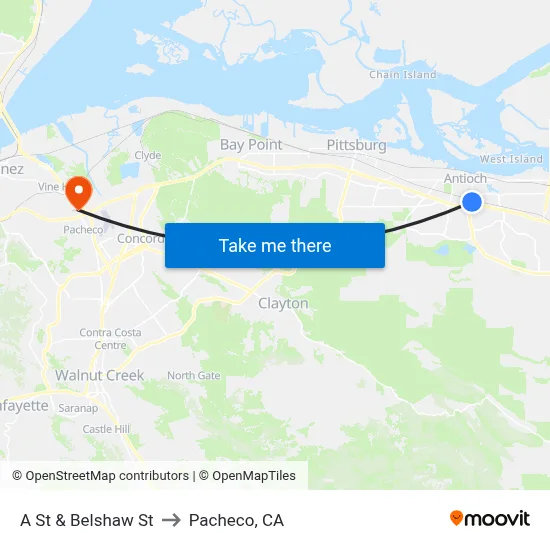 A St & Belshaw St to Pacheco, CA map