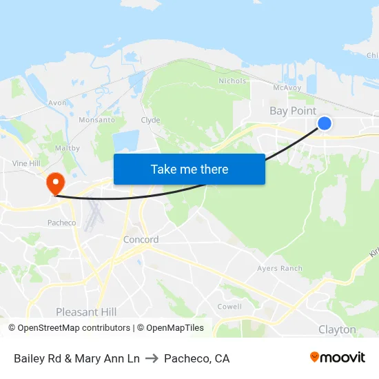 Bailey Rd & Mary Ann Ln to Pacheco, CA map