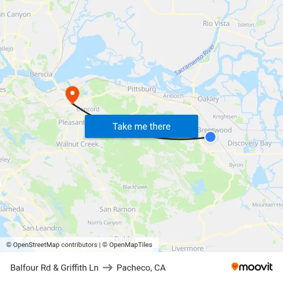 Balfour Rd & Griffith Ln to Pacheco, CA map