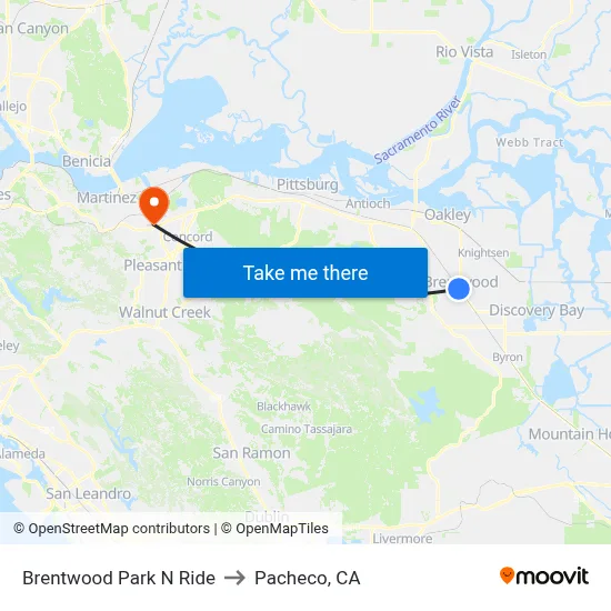 Brentwood Park N Ride to Pacheco, CA map