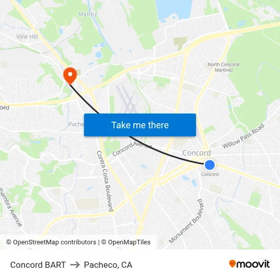 Concord BART to Pacheco, CA map
