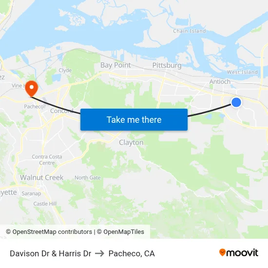 Davison Dr & Harris Dr to Pacheco, CA map