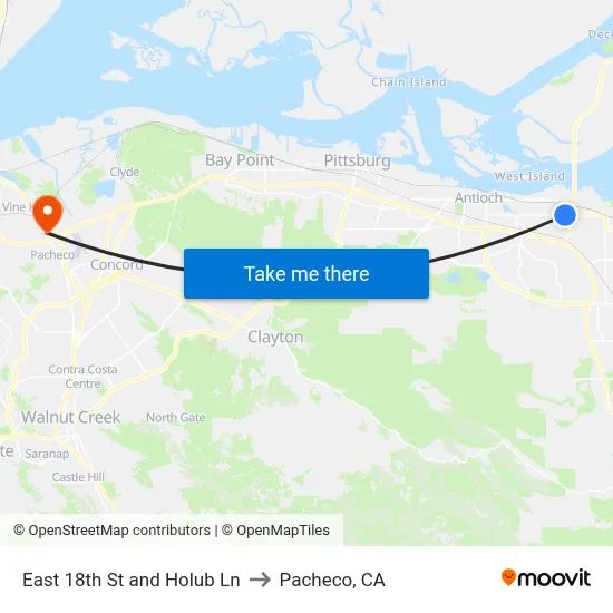 East 18th St and Holub Ln to Pacheco, CA map