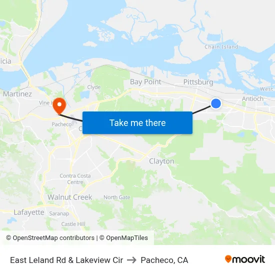 East Leland Rd & Lakeview Cir to Pacheco, CA map
