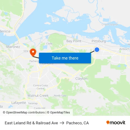 East Leland Rd & Railroad Ave to Pacheco, CA map
