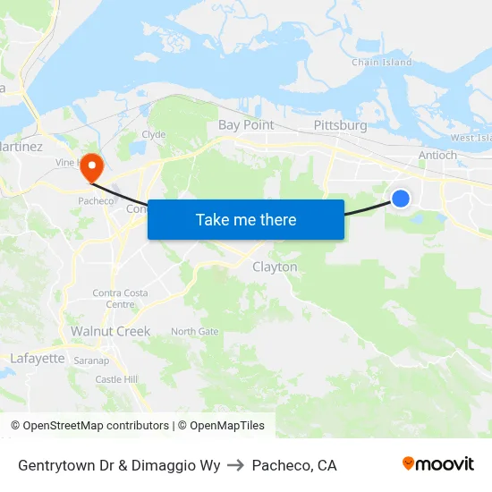 Gentrytown Dr & Dimaggio Wy to Pacheco, CA map