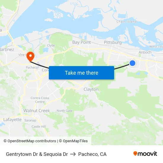 Gentrytown Dr & Sequoia Dr to Pacheco, CA map
