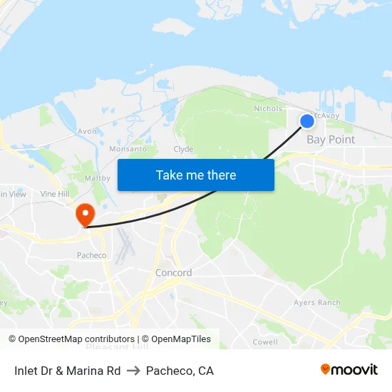 Inlet Dr & Marina Rd to Pacheco, CA map