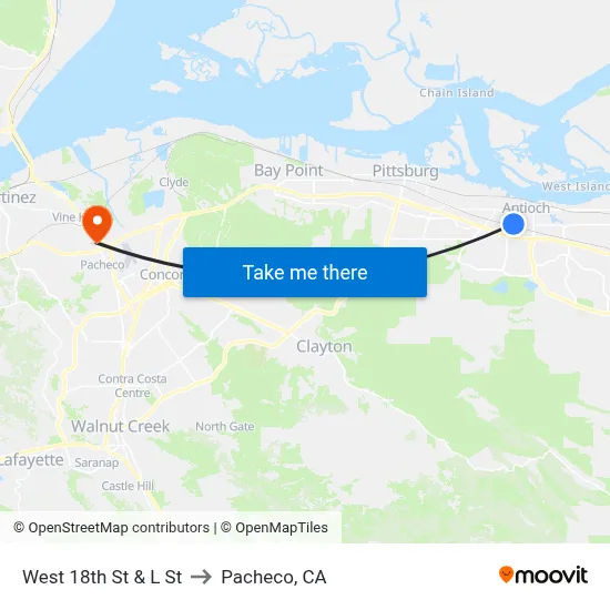 West 18th St & L St to Pacheco, CA map