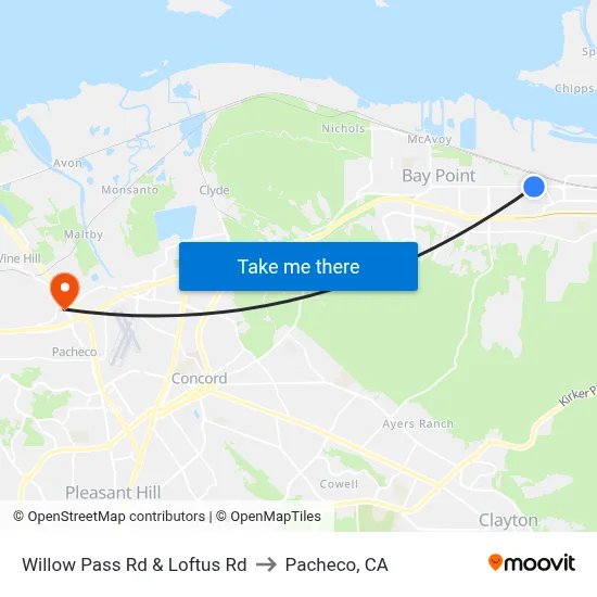 Willow Pass Rd & Loftus Rd to Pacheco, CA map
