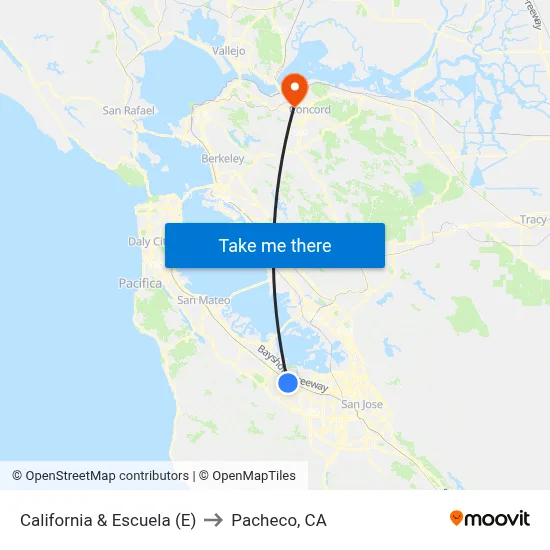 California & Escuela (E) to Pacheco, CA map