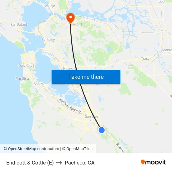 Endicott & Cottle (E) to Pacheco, CA map