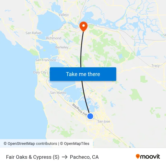 Fair Oaks & Cypress (S) to Pacheco, CA map